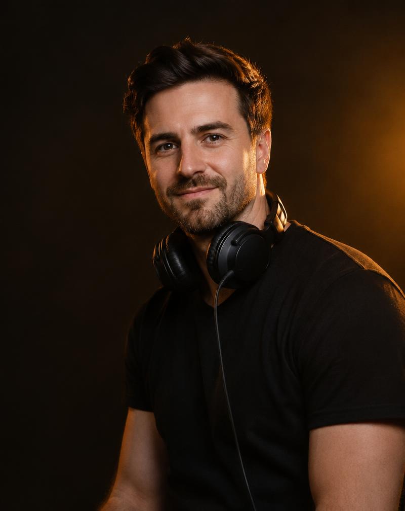 Портрет DJ Grushin в наушниках
